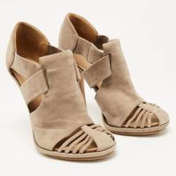 Balenciaga Beige Suede Cutout Ankle Length Boots Size 39