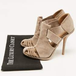Balenciaga Beige Suede Cutout Ankle Length Boots Size 39