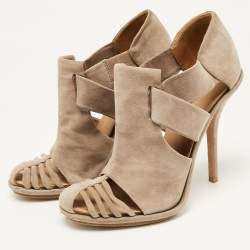 Balenciaga Beige Suede Cutout Ankle Length Boots Size 39