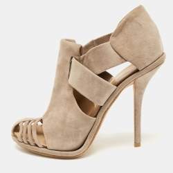 Balenciaga Beige Suede Cutout Ankle Length Boots Size 39