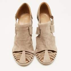Balenciaga Beige Suede Cutout Ankle Length Boots Size 39