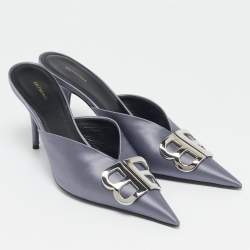 Balenciaga Grey Satin BB Knife Mules Size 40