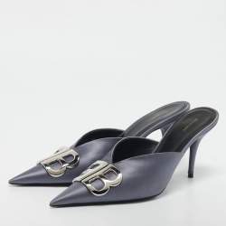 Balenciaga Grey Satin BB Knife Mules Size 40