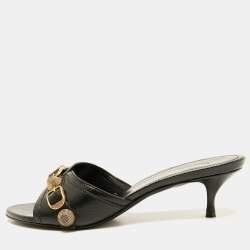 Balenciaga Black Leather Le Cagole Studded Slide Sandals Size 38