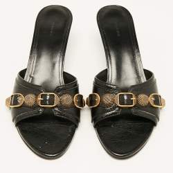 Balenciaga Black Leather Le Cagole Studded Slide Sandals Size 38