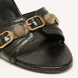 Balenciaga Black Leather Le Cagole Studded Slide Sandals Size 38