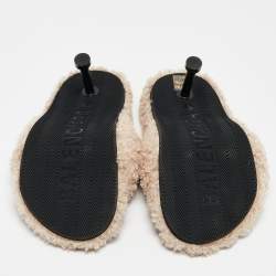 Balenciaga Beige Faux Shearling Fur Furry Slide Sandals Size 38