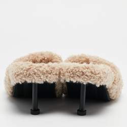 Balenciaga Beige Faux Shearling Fur Furry Slide Sandals Size 38
