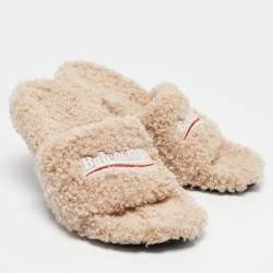 Balenciaga Beige Faux Shearling Fur Furry Slide Sandals Size 38