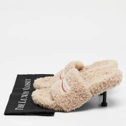 Balenciaga Beige Faux Shearling Fur Furry Slide Sandals Size 38