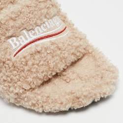 Balenciaga Beige Faux Shearling Fur Furry Slide Sandals Size 38