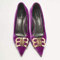 Pre Owned Balenciaga Purple Velvet Pointed Toe BB  Pumps Size 39