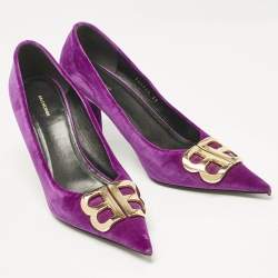 Pre Owned Balenciaga Purple Velvet Pointed Toe BB  Pumps Size 39