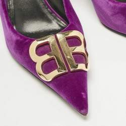 Pre Owned Balenciaga Purple Velvet Pointed Toe BB  Pumps Size 39