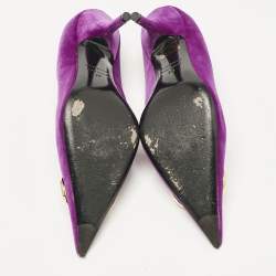 Pre Owned Balenciaga Purple Velvet Pointed Toe BB  Pumps Size 39