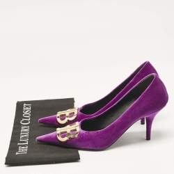 Pre Owned Balenciaga Purple Velvet Pointed Toe BB  Pumps Size 39