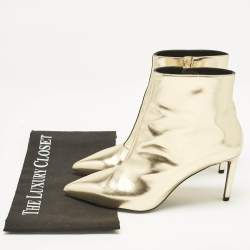 Balenciaga Gold Leather Pointed Toe Ankle Length Boots Size 38