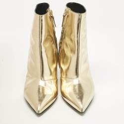 Balenciaga Gold Leather Pointed Toe Ankle Length Boots Size 38