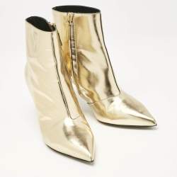 Balenciaga Gold Leather Pointed Toe Ankle Length Boots Size 38