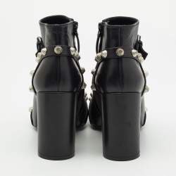 مملوكة مسبقًا Balenciaga Black Leather Studded Zip Ankle Boots Size 37