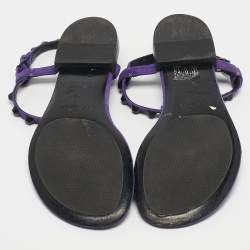 Pre Owned Balenciaga Purple Suede Arena Flat Sandals Size 37