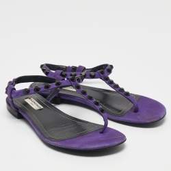Pre Owned Balenciaga Purple Suede Arena Flat Sandals Size 37