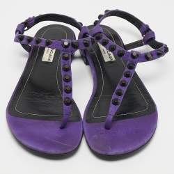 Pre Owned Balenciaga Purple Suede Arena Flat Sandals Size 37