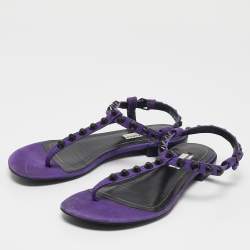 Pre Owned Balenciaga Purple Suede Arena Flat Sandals Size 37