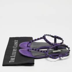 Pre Owned Balenciaga Purple Suede Arena Flat Sandals Size 37