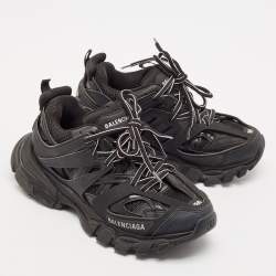 Balenciaga Black Faux Leather and Mesh Track Sneakers Size 36