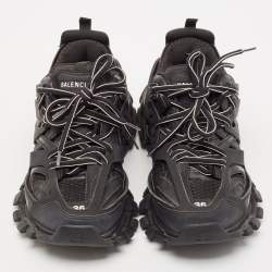 Balenciaga Black Faux Leather and Mesh Track Sneakers Size 36