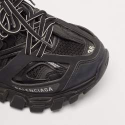 Balenciaga Black Faux Leather and Mesh Track Sneakers Size 36