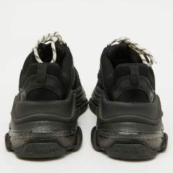 Pre Owned Balenciaga Black Mesh and Faux Leather Triple S Clear Sneakers Size 38