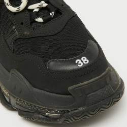 Pre Owned Balenciaga Black Mesh and Faux Leather Triple S Clear Sneakers Size 38
