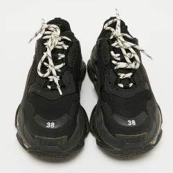 Pre Owned Balenciaga Black Mesh and Faux Leather Triple S Clear Sneakers Size 38