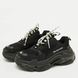 Pre Owned Balenciaga Black Mesh and Faux Leather Triple S Clear Sneakers Size 38