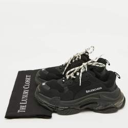 Pre Owned Balenciaga Black Mesh and Faux Leather Triple S Clear Sneakers Size 38