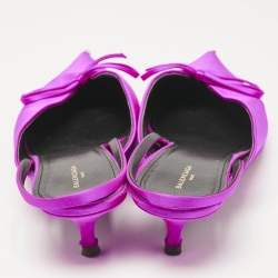 Pre Owned Balenciaga Magenta Satin Knife Bow Slingback Pumps Size 41