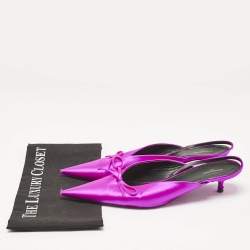 Pre Owned Balenciaga Magenta Satin Knife Bow Slingback Pumps Size 41
