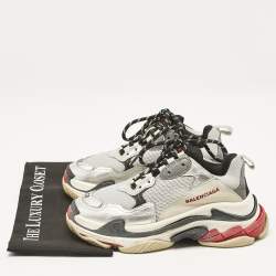 Balenciaga Silver/Black Faux Leather and Mesh Triple S Sneakers Size 38