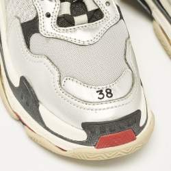 Balenciaga Silver/Black Faux Leather and Mesh Triple S Sneakers Size 38
