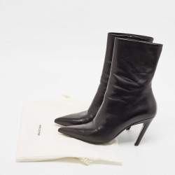 Balenciaga Black Leather Pointed Toe Ankle Boots Size 39