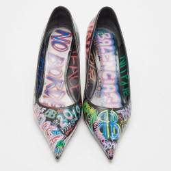 Balenciaga Black Leather Graffiti Print BB Pointed Toe Pumps Size 39