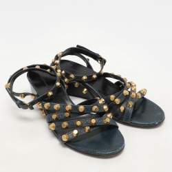 Balenciaga Blue Leather Ankle Strap Sandals Size 39