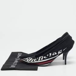 Balenciaga Black Fabric and Leather Logo Knife Pumps Size 38