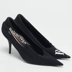 Balenciaga Black Fabric and Leather Logo Knife Pumps Size 38