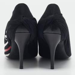 Balenciaga Black Fabric and Leather Logo Knife Pumps Size 38