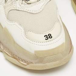 Balenciaga White/Grey Faux Leather and Mesh Triple S Low Top Sneakers Size 38