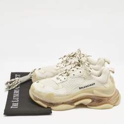 Balenciaga White/Grey Faux Leather and Mesh Triple S Low Top Sneakers Size 38