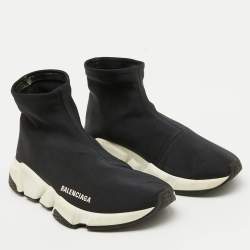 Balenciaga Black Stretch Fabric Speed Trainer High Sneakers Size 37